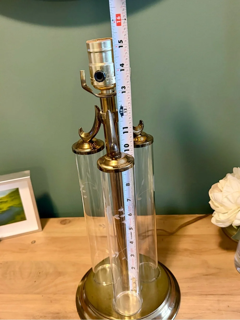 Princess House Heritage Empress Triple Column Brass Glass Lamp Base | Model 046